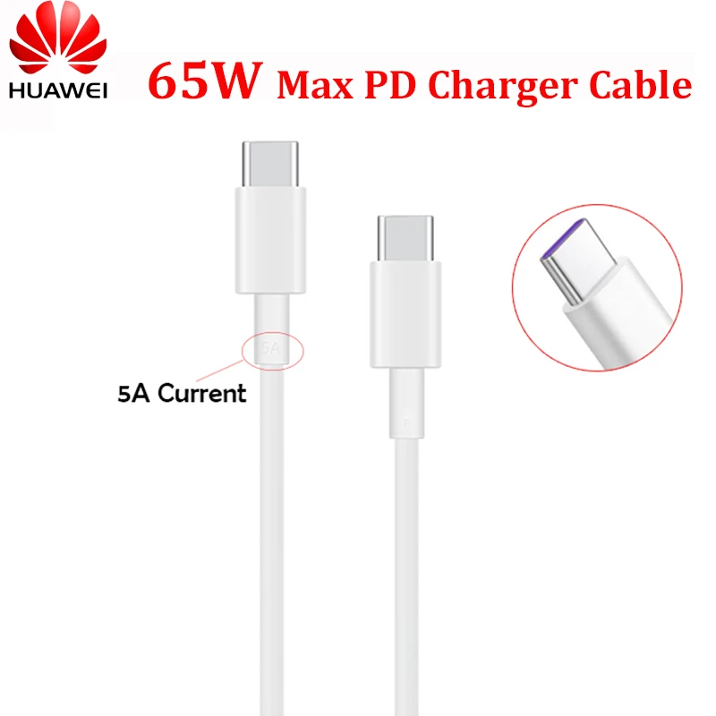 Оригинальное зарядное устройство Huawei 5A PD планшетом 65 Вт двойной USB-кабель Type-C для