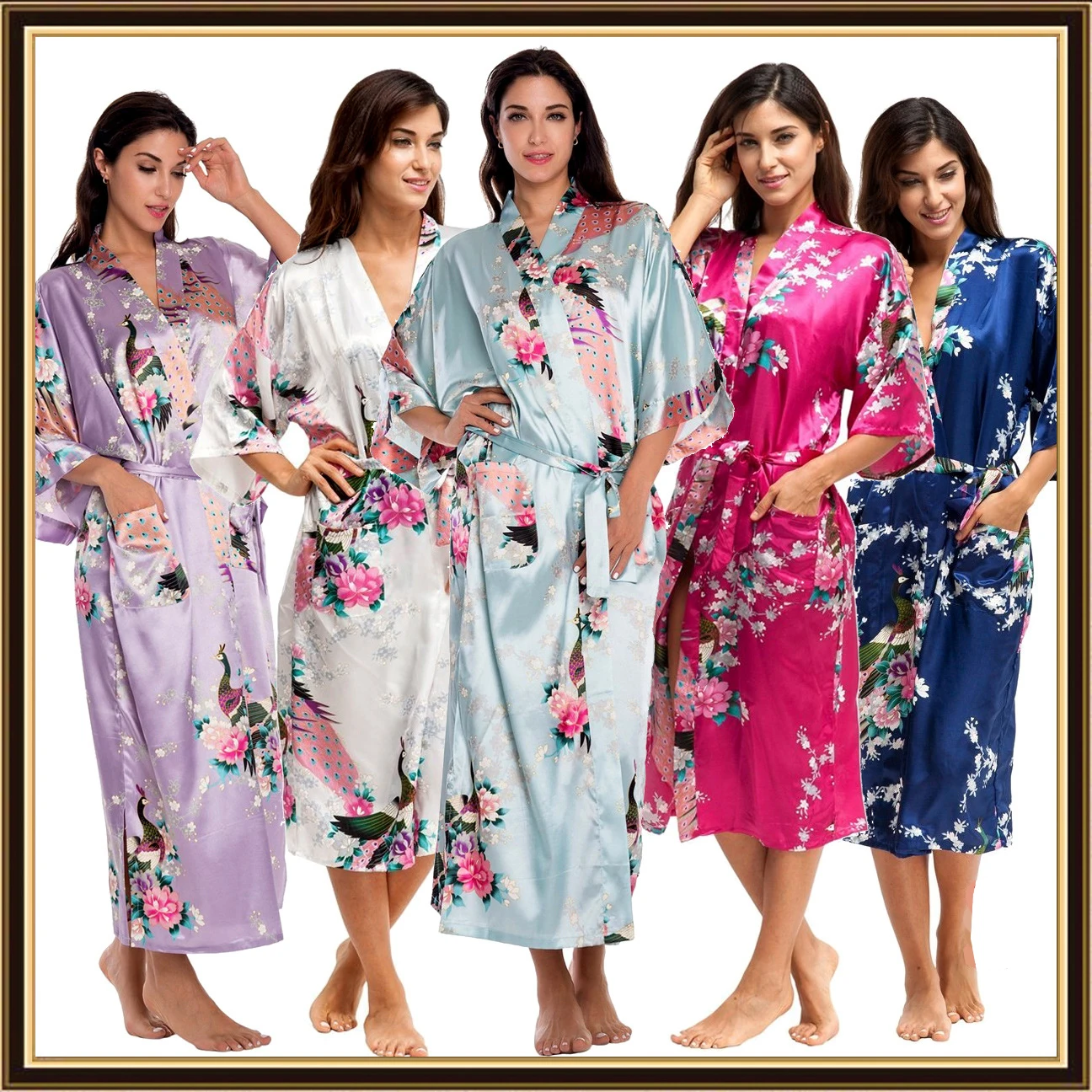 

Floral Robe Peignoir Femme Women's Print Half Sleeve Satin Polyester Sleep Lounge Robes Bathrobes For Women Womens Robes