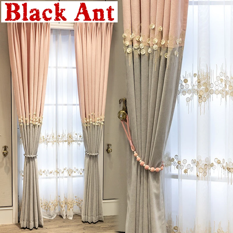 Шторы из шенилла с жемчугом для принцессы нежные занавески гостиной затемняющие