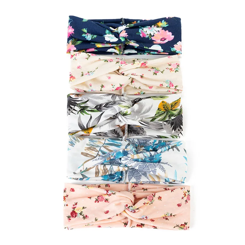 

Yoga Sport Sweat Headband Women Fashionable Bohemian Printed Wide Side Cross Headband Elastic Non Slip Turban Headwraps