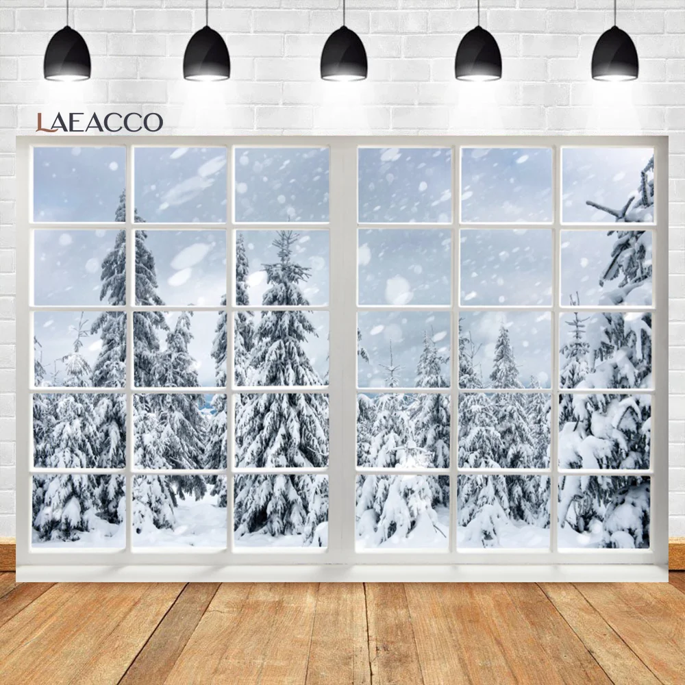

Laeacco зимний Снежный лес горный окно пейзаж Фотография фон для детей взрослых портрет фотосессия фон фотостудия