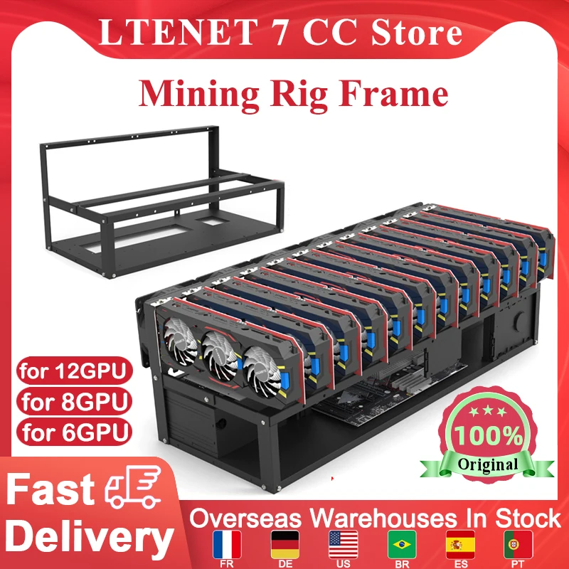 6/8/12 GPU Mining Miner Rig Case Frame Stackable Open Computer Chassis Bracket ETH/ETC/ZEC Mining Rack For Bitcon Miner Ethereum