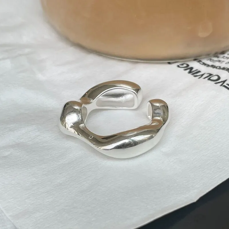 

VENTFILLE 925 Sterling Silver Irregular Geometric Opening Ring For Women Men Personality Punk Hip Hop Simple Jewelry 2021 New