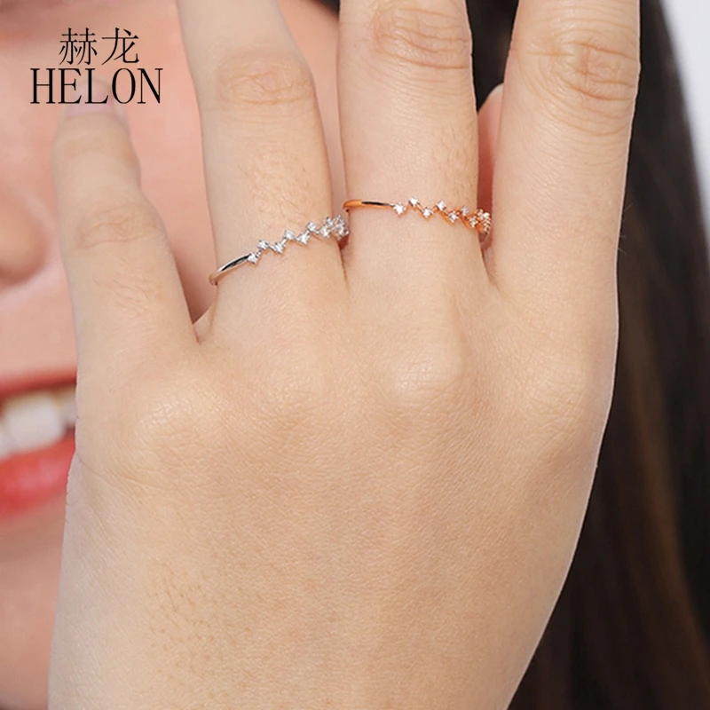 

HELON Moissanite Ring Solid 14K White /Yellow/Rose Gold Round VVS/DEF Lab Grown Moissanite Diamond Fine Jewelry Engagement Ring