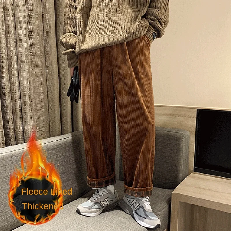Женские брюки зимние однотонные вельветовые плотные повседневные широкие в