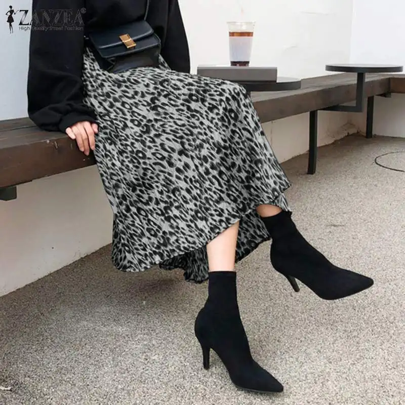 Юбка ZANZEA Женская средней длины с леопардовым принтом модная повседневная