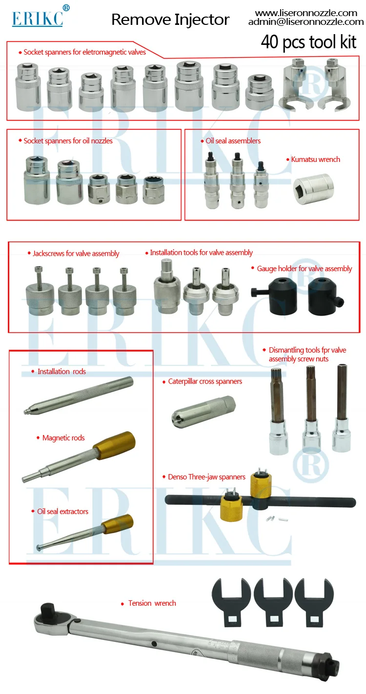 ERIKC New 40pcs Injector Repair disassembly Tool Kits Diesel Fuel Injector Dismantling Equipments For Bosch Denso Delphi Cat