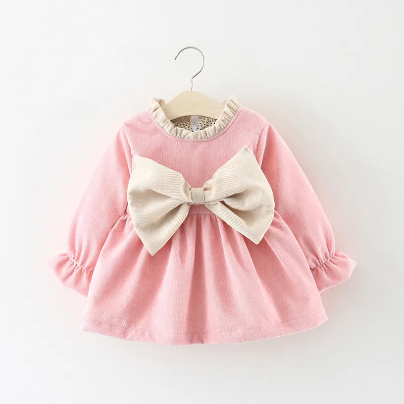 

infant dress Children clothing Spring Girl Thickened Dress Long Sleeve Big Bowknot baby clothing birthday party Princess dresses
