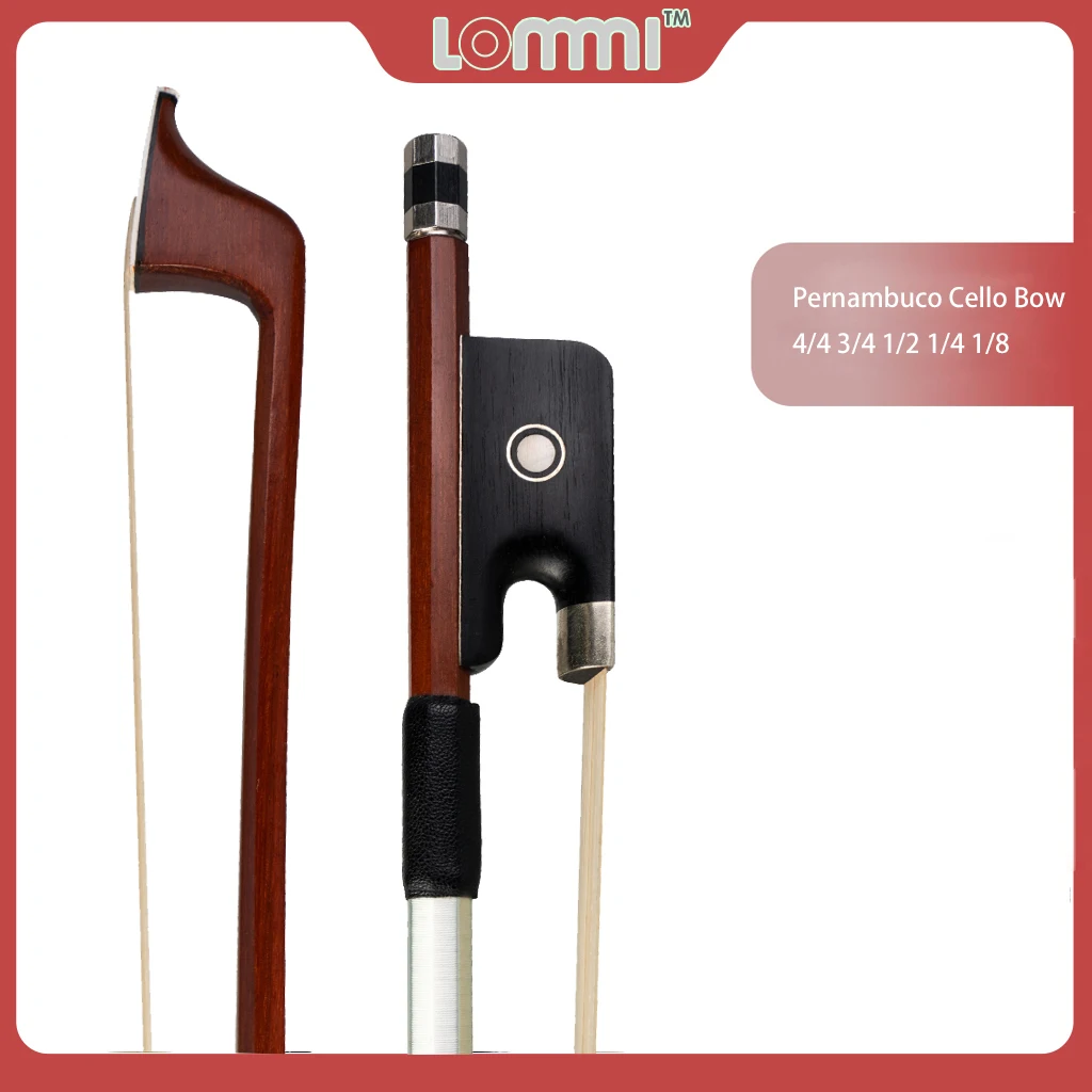 LOMMI 4/4 3/4 1/2 1/4 1/8 Pernambuco Standard CELLO BOW Ebony Frog Paris Eye Frog Real Natural Horsehair Cello Parts Accessories