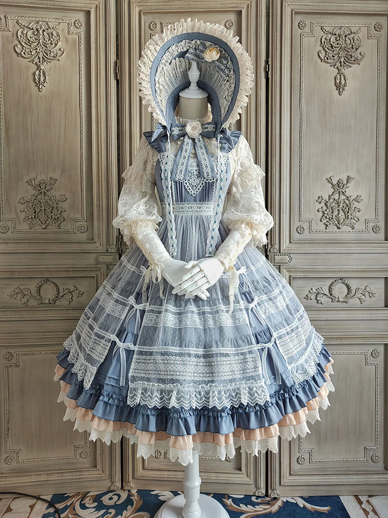 Цветущие камелиас~ элегантное платье лолиты JSK вечерние платья миди от Alice Girl~ предзаказ - Цвет: Синий