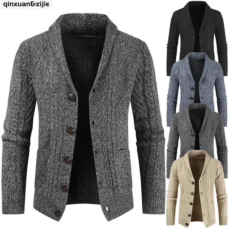 

Мужской трикотажный кардиган на пуговицах Q & Z, трикотажный свитер из полиэстера с длинными рукавами и карманами, пальто для осени и зимы, 2021