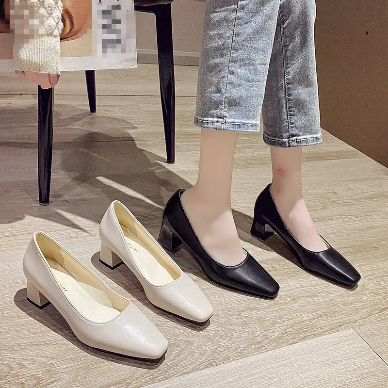 

Slimming Shoes Branded Pumps 3cm Heels Slip On Lace-Up Work Dress Professional 2021 Shallow Mouth Chunky Sandals Clogs for Women