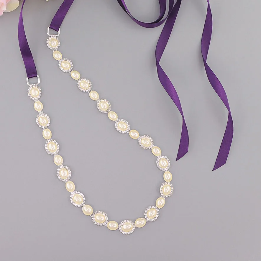 Женская лента с кристаллами и жемчугом|Свадебные пояса| |