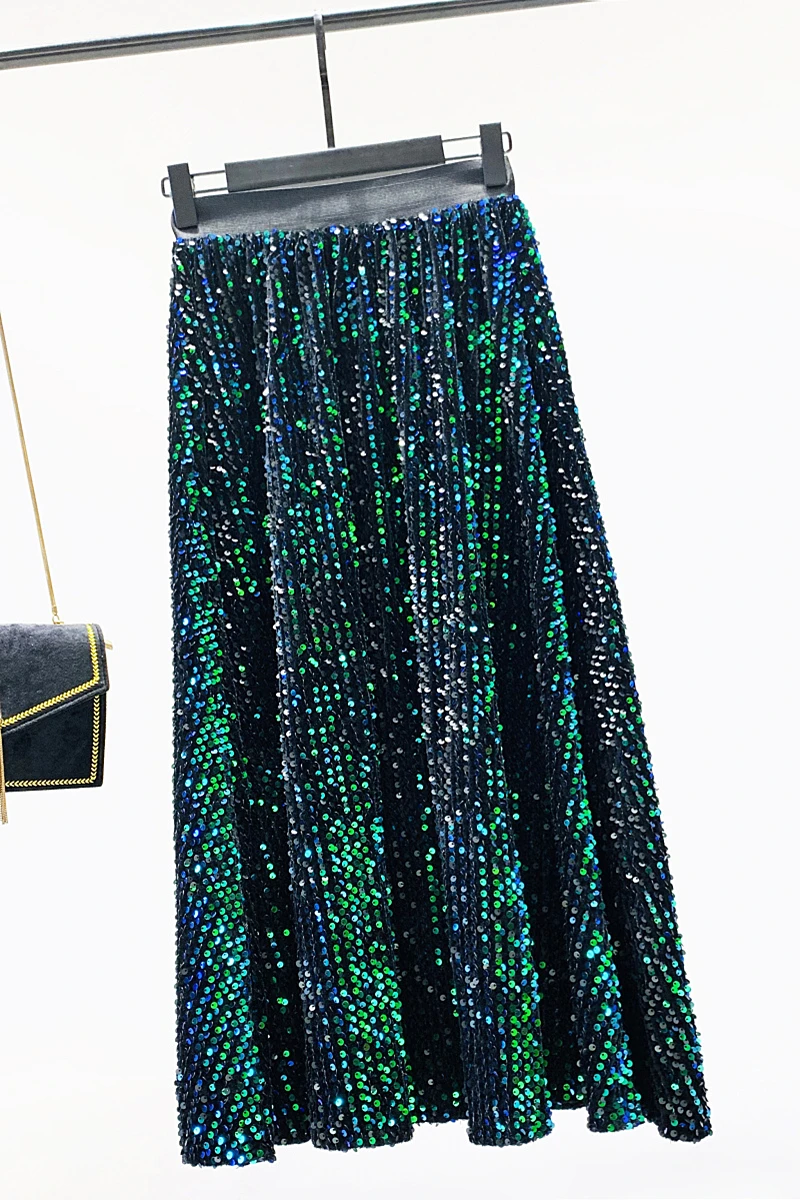 Длинная женская юбка с пайетками 2019 осень и зима Новая европейская высокой