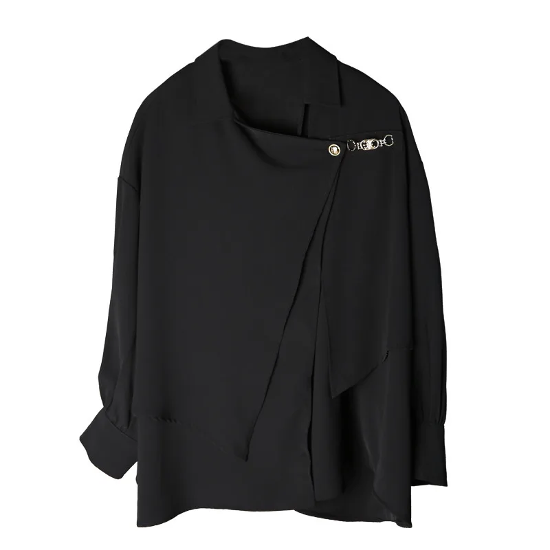 

2021 INS Trend Black Shirt Cool Girls Spring Tops Street Style Single Button Asymmetrical Blouse Women Plus Size Blusas Mujer