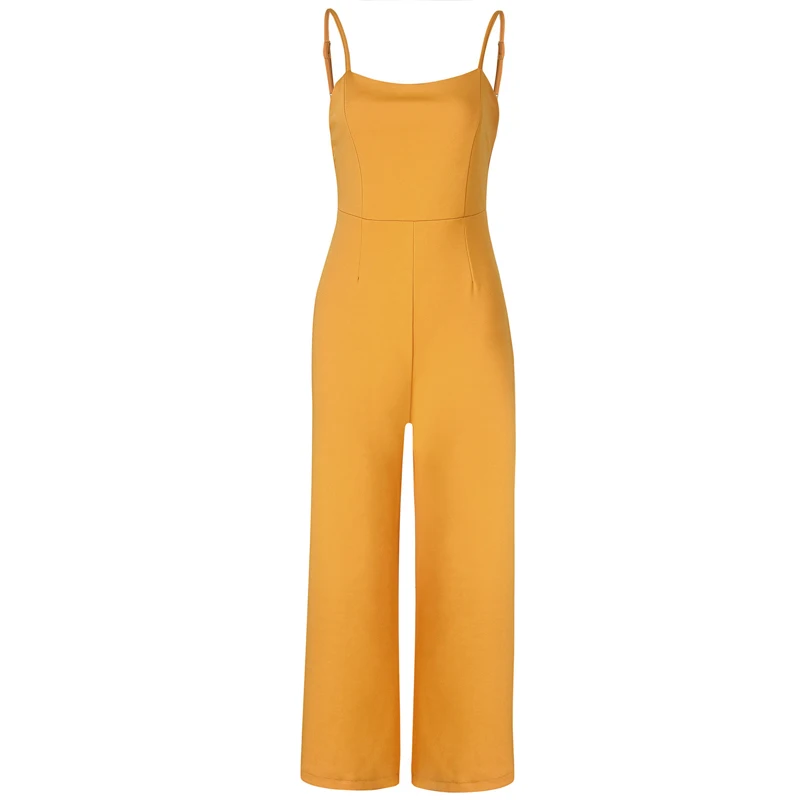 

Summer Elegant Strap Women Jumpsuit Casual Wide Leg Backless Rompers High Waist Slash Neck Sleeveless Black Yellow Jumpsuits