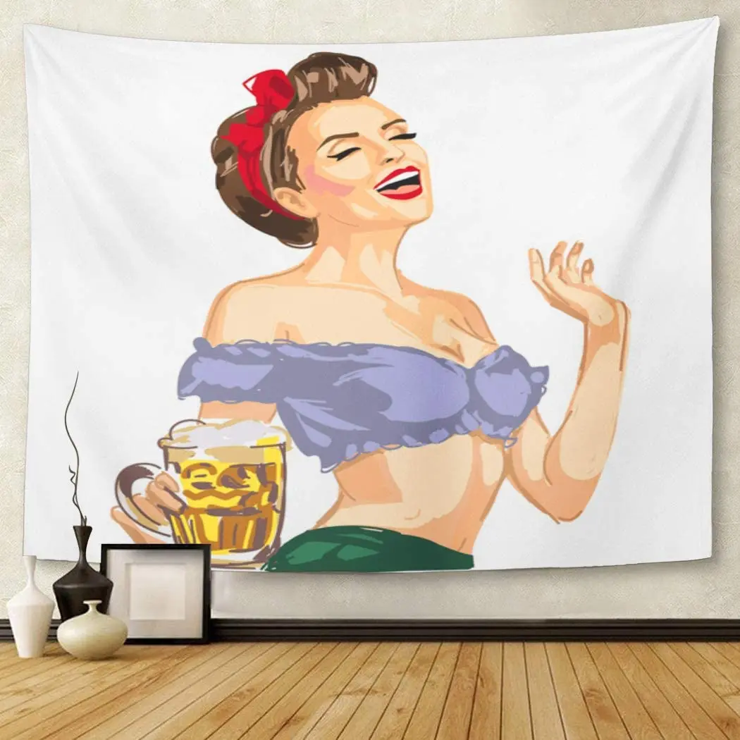 Pinup девушка официантка висящая пивная женщина винтажный гобелен настенный для