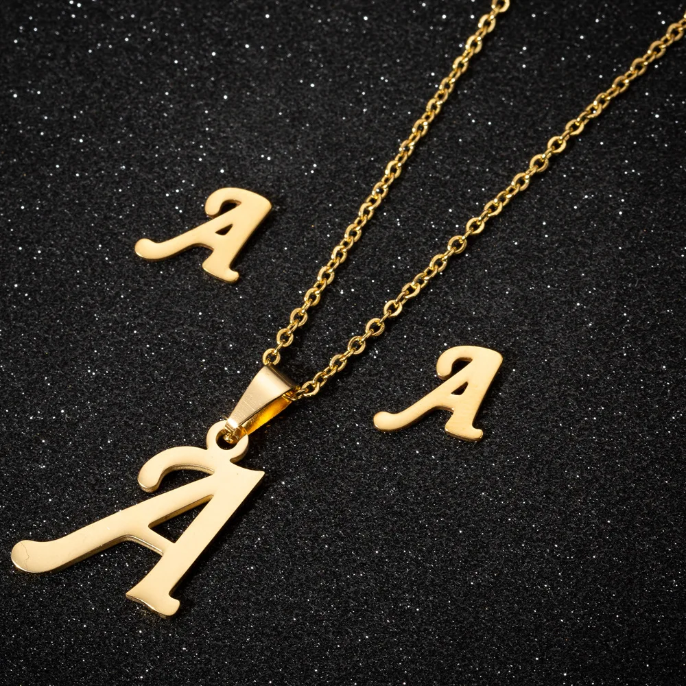 

Stainless steel 26 letter pendant necklace set new earrings ladies letter necklace accessories wholesale