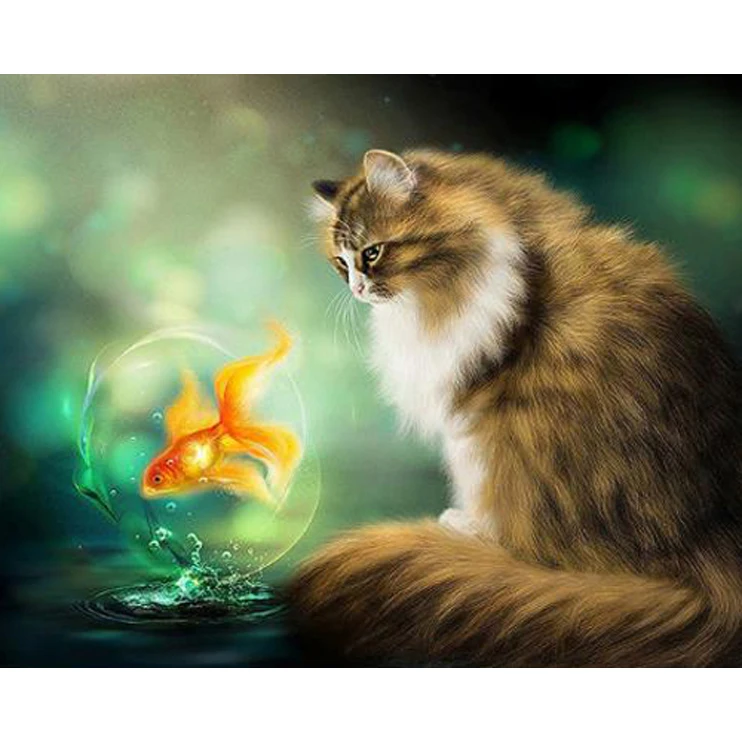 5D Diy Diamond Painting Kits Cat Full Drill Round Embroidery Picture Rhinestone Mosaic Cartoon Home Decor | Дом и сад