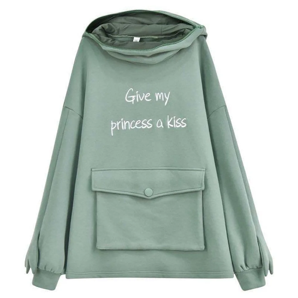 Women Cute Ear Frog Pullover Sweatshirt Mid-length Green Oversized Homewear Hoodies Creative Clothes 2020 Winter New | Женская одежда