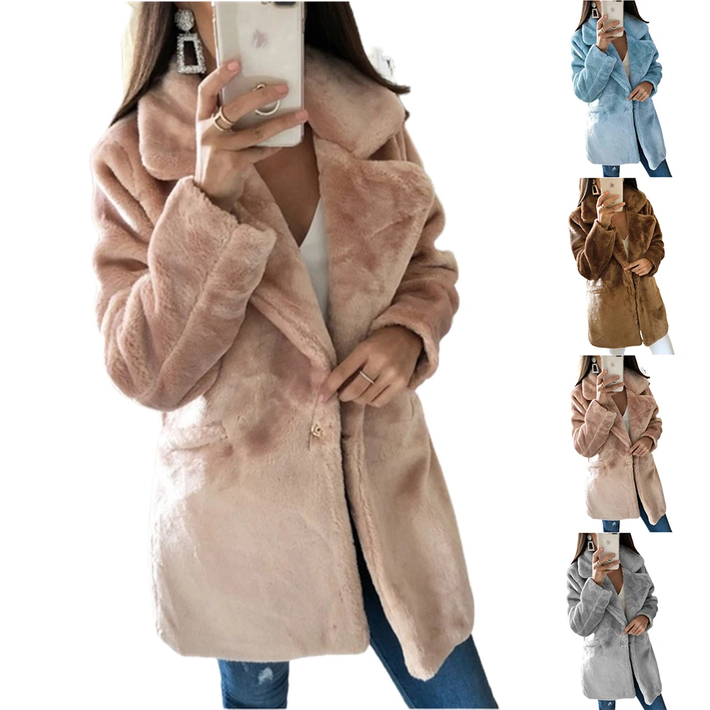 

Women Warm Outwear Chunky Coat Winter Overcoat Lapel Jacket Fur Fluffy Jackets Casual Top Solid Color Tops Women's Clothing