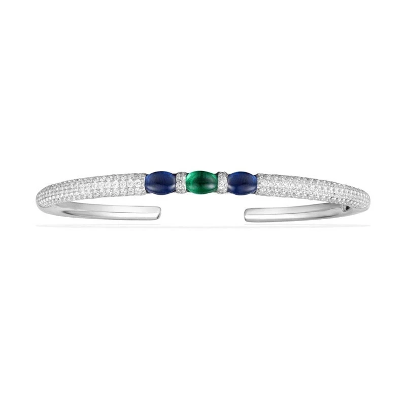 

SOELLE Fashion Design 925 Sterling Silver Candy Bracelet Cubic Zirconia CZ Green Blue Gems Bangle for Women Bridal Brand Jewelry