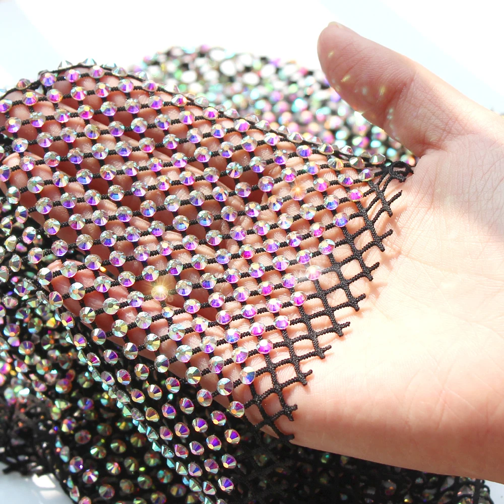 Стразы AB в сеточку белого/черного цвета SS12/16 стеклянные стразы s эластичная