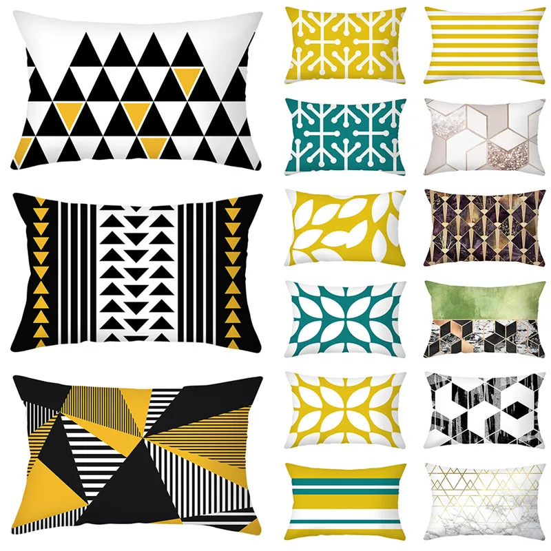 

Fuwatacchi Yellow Geometric Pillow Case Black Geometry Printed Cushion Covers For Home Sofa Decorative Pillowcases Blue