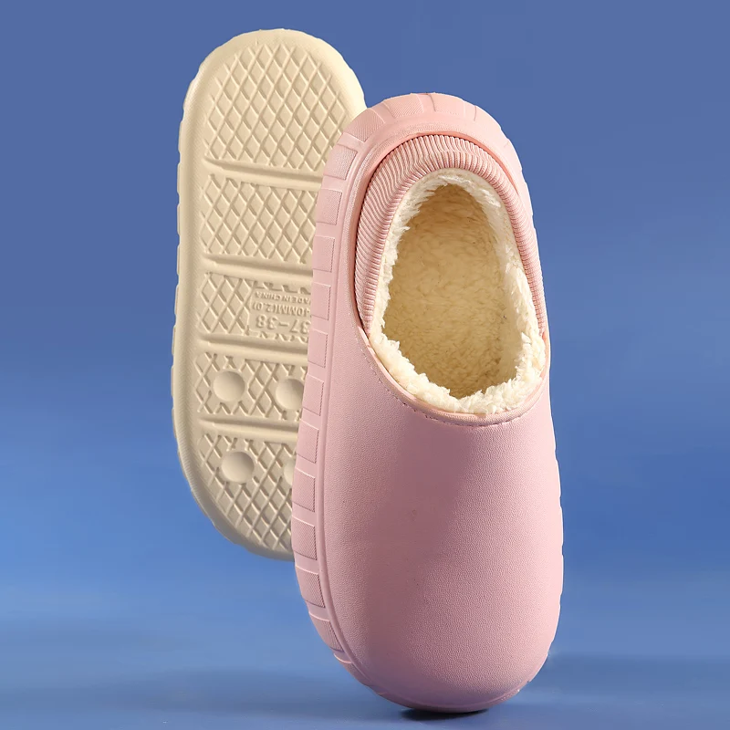 

2021 Winter Warm Plush Cotton Slippers Women Non Slip Waterproof Home Slides Woman Thick Sole Soft Indoor Couples Shoes