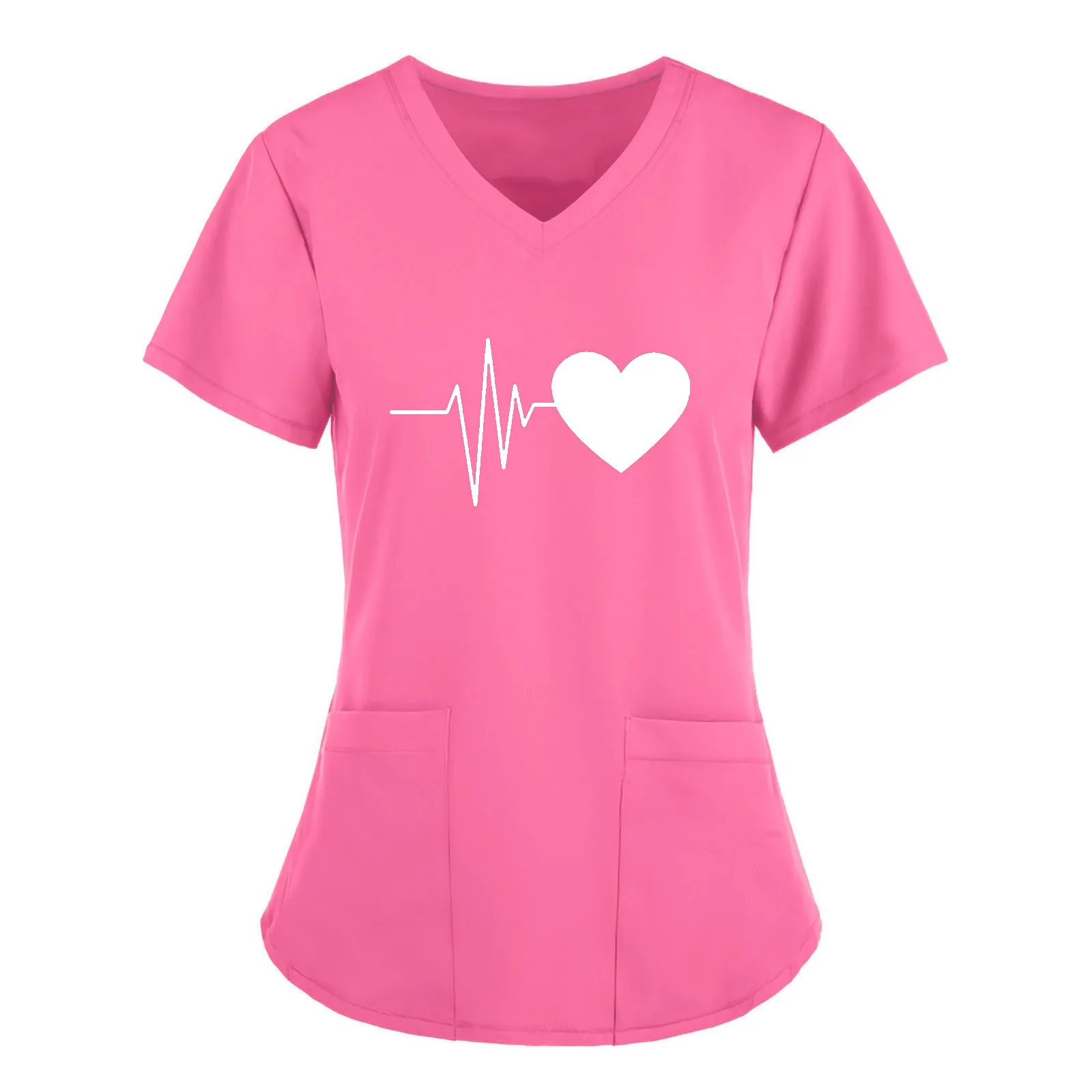 

Uniform Women's Working Nurse Tops Electrocar Short Sleeve V-neck Solid Color Working Printing Blouse Female Uniform Accessories