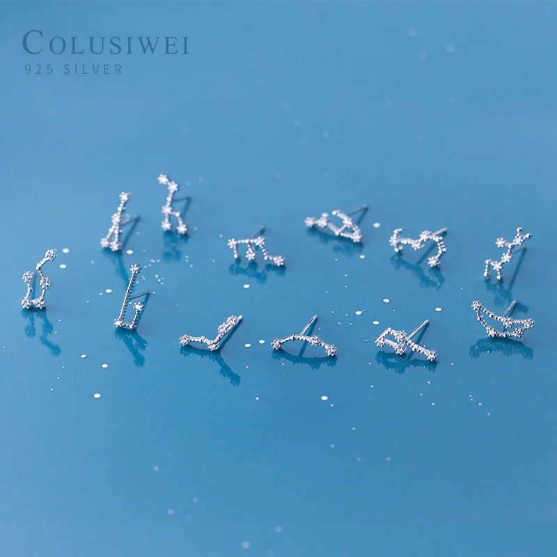 Colusiwei 925 пробы серебро Ослепительная двенадцать созвездий серебряные серьги