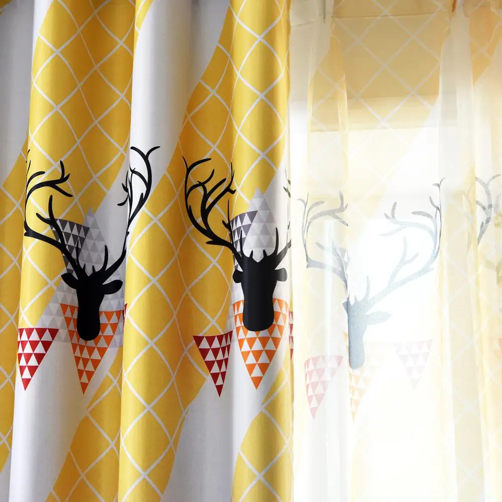 Геометрические занавески в скандинавском стиле для гостиной желтая Затемняющая