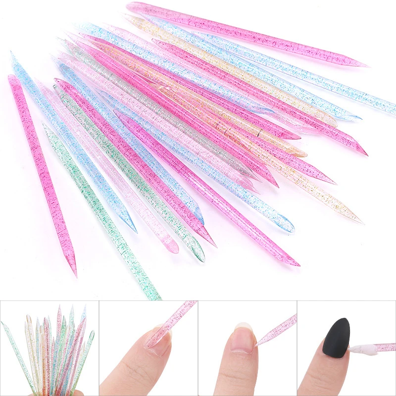 

100Pcs Reusable Crystal Stick Double End Nail Art Cuticle Pusher Cuticle Remover Tool Pedicure Care Nails Manicures Tools