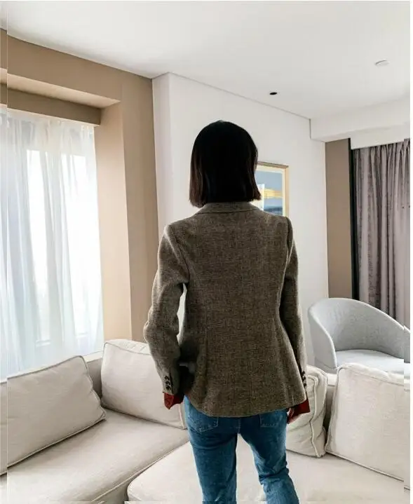 Женский блейзер в клетку Ms. весенний приталенный шерстяной Повседневный