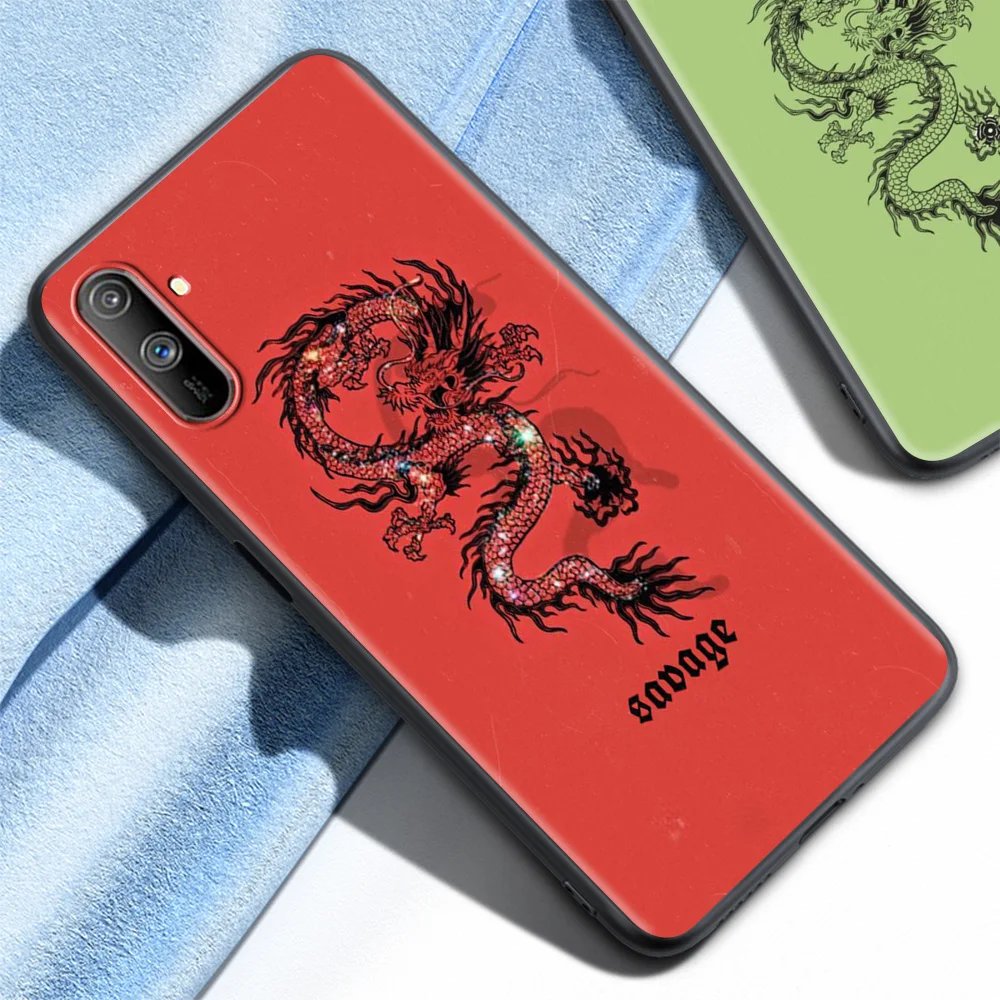black soft case for realme 6 7 pro c3 5 8 xt gt neo x50 c15 c11 c21 c25 7i luxury shockproof phone cover dragon god pattern capa free global shipping