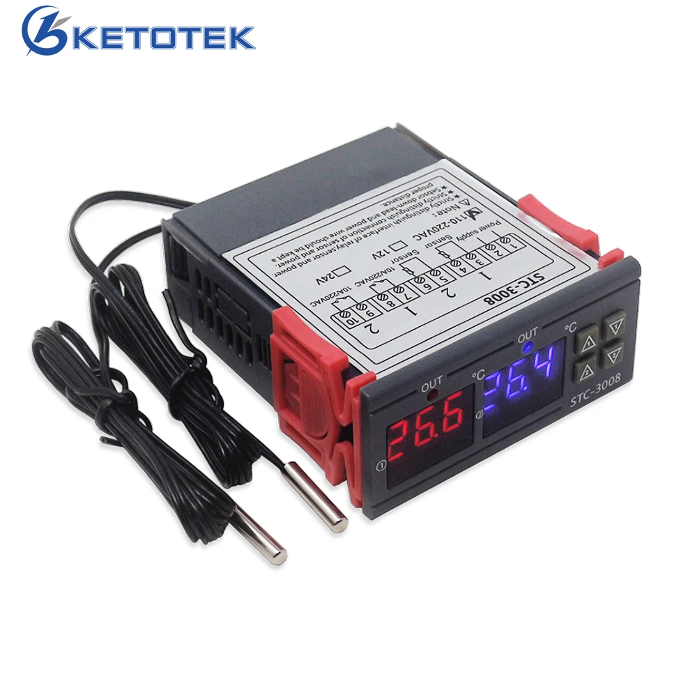 STC-3008 KT99 двойной цифровой Температура контроллер два реле Выход 12V 24V 220V терморегулятор Термостат с нагревателем охладитель
