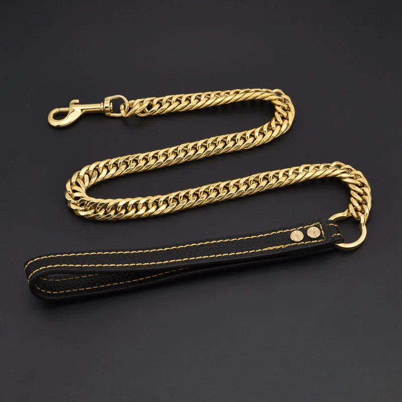 Pet Chain Dog Collar Leash 17mm Gold Stainless Steel Necklace French Bulldog Pitbull Collar Strap Dropshipping Pet Suppliers images - 6