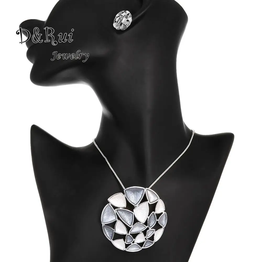

Boho Big Geometric Pendants Necklaces Sets for Women Fashion Silver Color Snake Choker Chain Necklace Earring Set Female Gifts