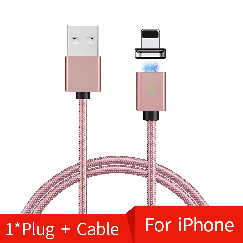 Магнитный usb-кабель Олаф, 3 А, быстрая зарядка, Micro USB type-C кабель для iPhone, samsung, Xiaomi, huawei, Магнитный зарядный кабель для телефона - Цвет: IOS-Rose Gold