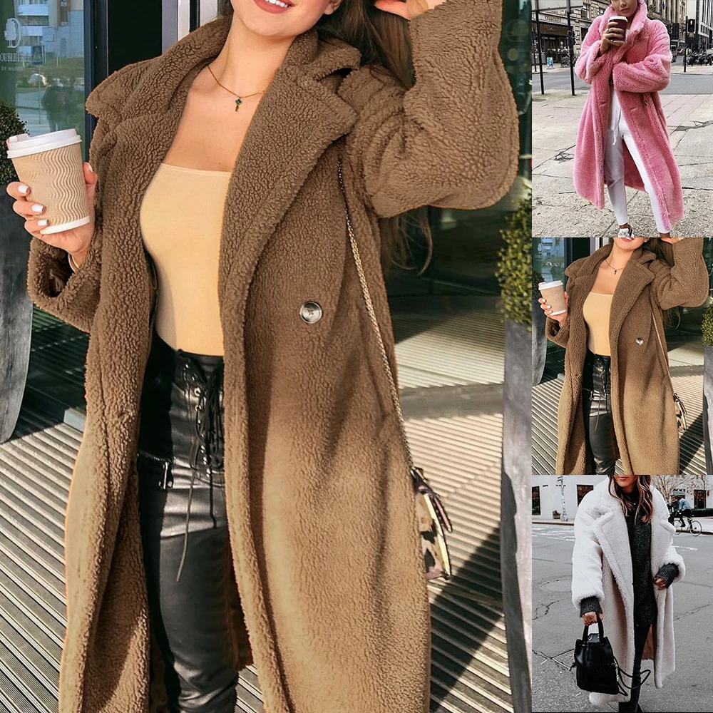 

Pink Long Teddy Bear Jacket Coat Women Winter 2020 Thick Warm Oversized Chunky Outerwear Overcoat Women Faux Lambswool Fur Coats