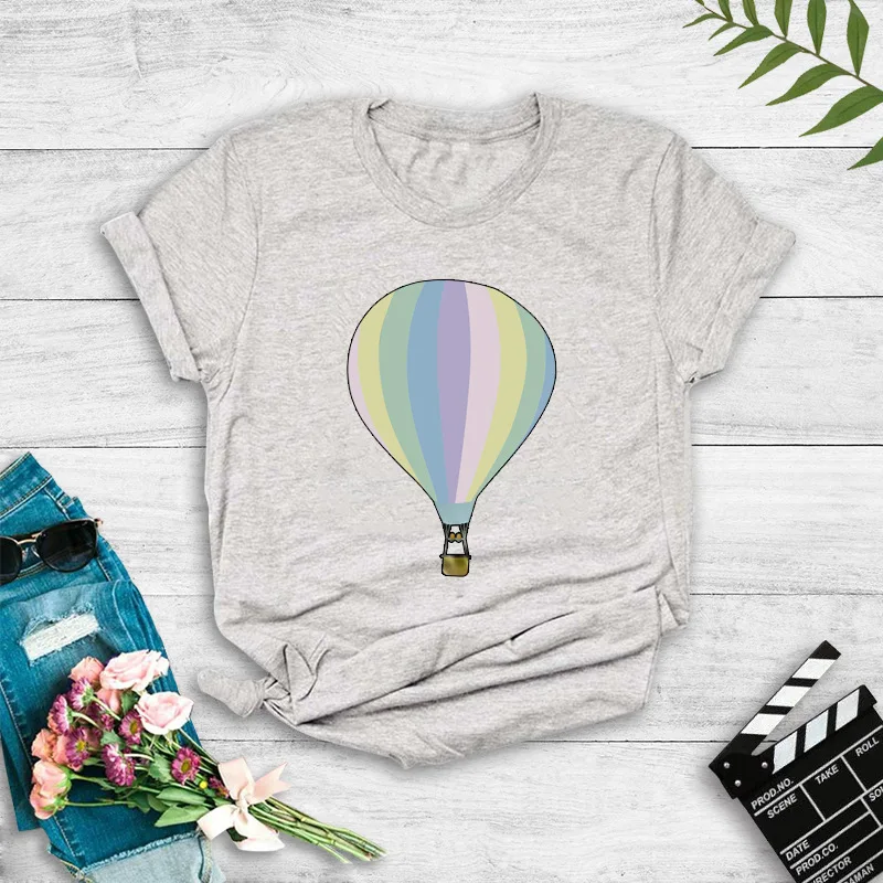 

Hot Air Balloon Print Women T Shirt Short Sleeve O Neck Loose Women Tshirt Ladies Fashion Tee Shirt Tops Clothes Camisetas Mujer