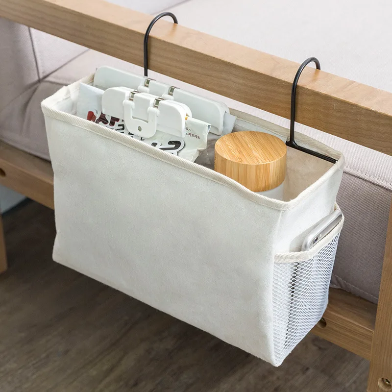 

Canvas Hanging Organizer Hotel Dormitory Bed Sofa Side Storage Bag Home Office Desk Table Small Stuff Holder Organiser Basket