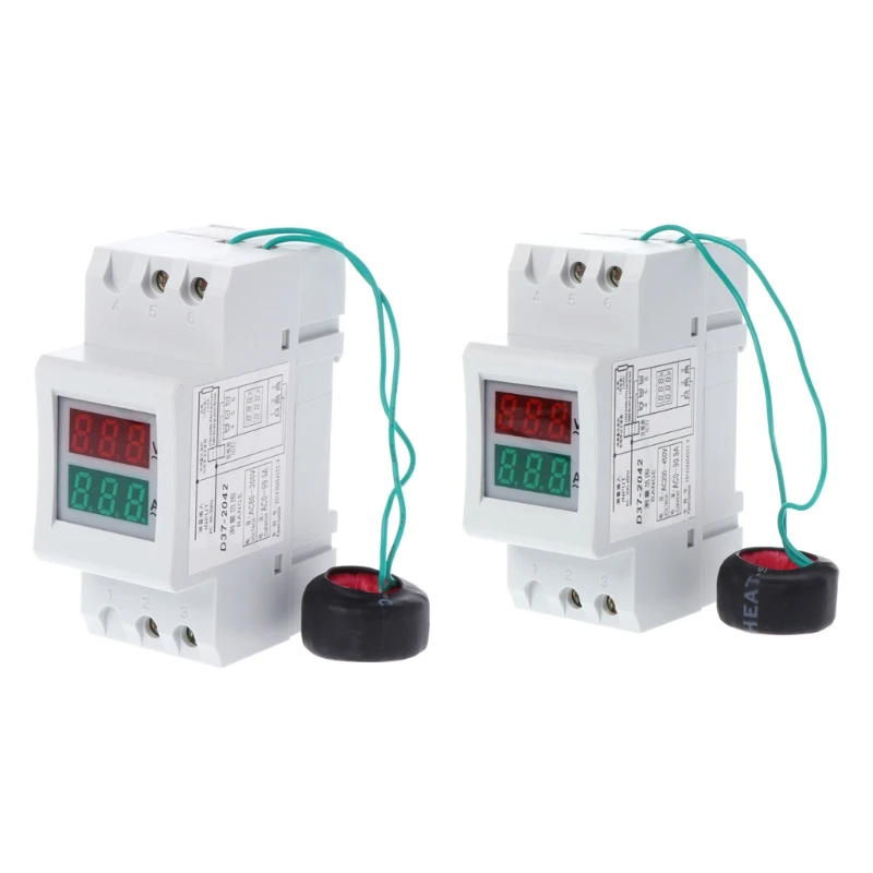 2P 36mm Din Rail Dual LED Voltage Current Meter Voltmeter Ammeter AC 80-300V 250-450V 0-100A C7AC | Инструменты