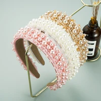 baroque women hair accessories pearls beads headbands high quality full pearl padded hair hoop bridal tiara wedding headbands