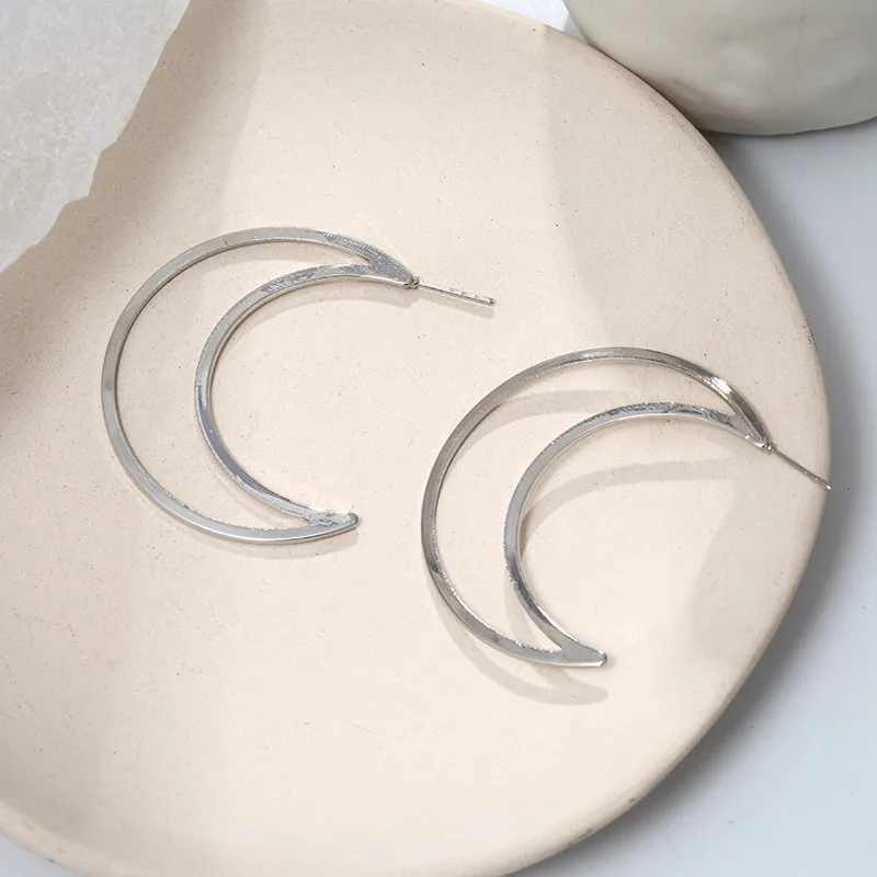silver Индийские минималистичные ювелирные изделия, серьги в форме Луны, металлические серьги-гвоздики в форме полумесяца, Очаровательные золотые серебряные серьги d'oreuilles pour les femmes - Окраска металла: silver