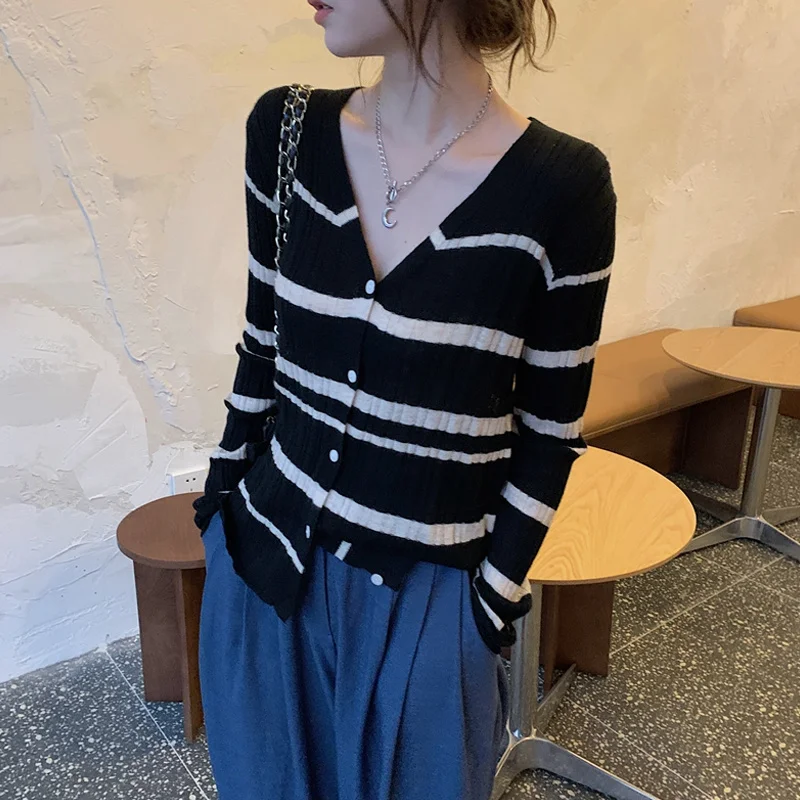 Кардиган Unif в полоску трикотажная одежда женская весенний тонкий маленький
