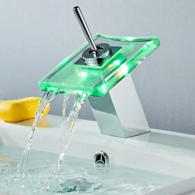 Смеситель для ванной комнаты со светодиодной подсветкой хромированная латунь