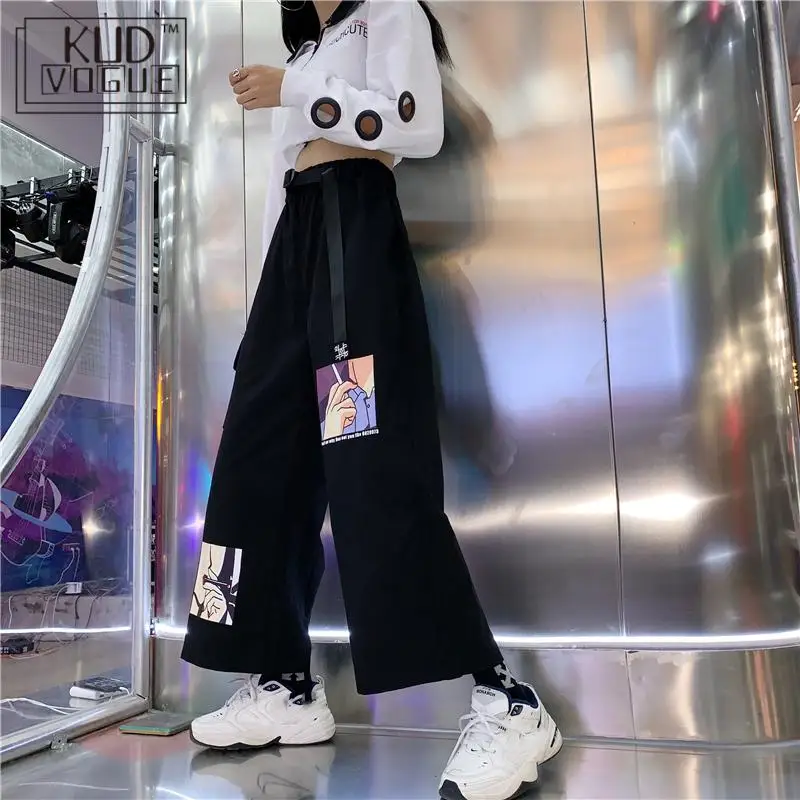 Женские широкие брюки с высокой талией свободная уличная одежда осенние принтом