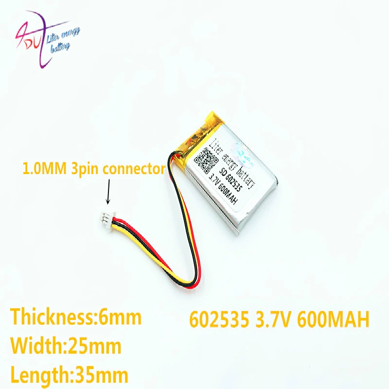 Литиевая полимерная батарея с 3 потоками литий 602535 + 600 Mah 7 V|lithium polymer battery|polymer battery600