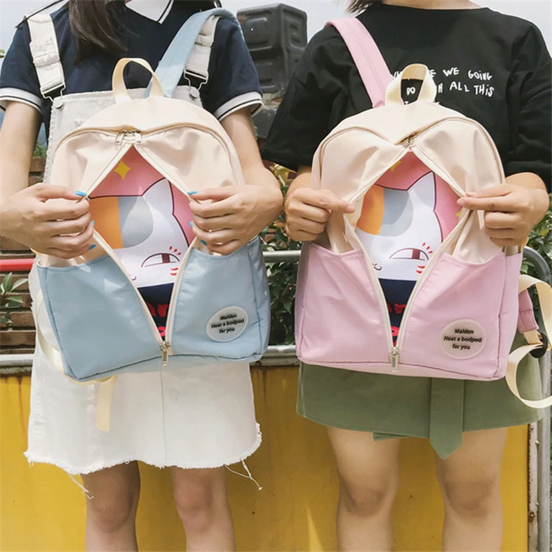 Школьный ранец с мультяшным аниме котом рюкзак для девочек дорожная сумка через